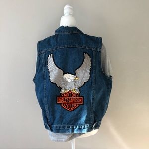 Harley Davidson Denim Vest with Large Eagle Patch